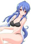  bikini black_bikini blue_hair breasts judith long_hair medium_breasts miyaman pointy_ears red_eyes smile solo swimsuit tales_of_(series) tales_of_vesperia white_background 