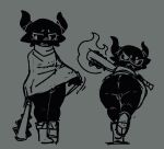 2025 angry anthro anus baseball_bat bashful bat_(object) bottomless bottomless_anthro bottomless_female clothed clothing demon dress female female_anthro fire footwear genitals hi_res horn looking_at_viewer monochrome moogers open_mouth rear_view shoes shy solo vulva
