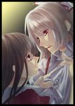  close-up eye_contact fujiwara_no_mokou houraisan_kaguya kotadaigaku looking_at_another multiple_girls shirt_grab touhou 