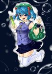  adjustable_wrench alternate_costume backpack bad_id bad_pixiv_id bag blue_eyes blue_hair contemporary cucumber hair_ribbon hat kawashiro_nitori key ribbon rotamo short_hair solo thighhighs touhou twintails two_side_up white_legwear wrench wrist_cuffs 
