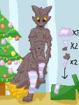  anthro big_tail bottomwear brown_body brown_fur christmas christmas_tree clothed clothing digital_media_(artwork) dipstick_tail experiment_(scav_prototype) femboy fur gift handwear holidays legwear male mammal markings mike_noctalios mittens new_year orange_sclera pixel_(artwork) plant putting_on_clothes scav_prototype simple_background skirt solo stockings tail tail_markings tree 
