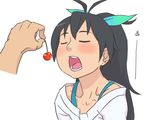  cherry closed_eyes ebinera face feeding food fruit ganaha_hibiki hands holding holding_food holding_fruit idolmaster idolmaster_(classic) open_mouth solo_focus 