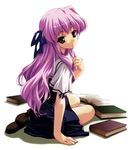  absurdres book highres lavender_hair long_hair looking_back pink_hair school_uniform setouchi_aoi shintarou sitting skirt solo sorauta 