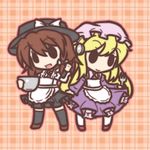  bad_id bad_pixiv_id blonde_hair brown_hair chibi cooking fushigi_ebi hat long_hair lowres maribel_hearn multiple_girls short_hair touhou usami_renko 