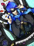  :q bad_id bad_pixiv_id blindfold blue_hair from_above highres instrument kaito keyboard_(instrument) male_focus scarf smile solanin_(konomikann) solo tongue tongue_out vocaloid 