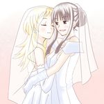  bad_id bad_pixiv_id blonde_hair bridal_veil couple dress elbow_gloves gloves jewelry kanamemo kitaoka_yume ma_tsukasa minami_yuuki multiple_girls older veil wedding_dress wife_and_wife yuri 