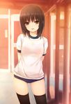  aoyama_sumika arms_behind_back black_legwear buruma coffee-kizoku gym_uniform original solo thighhighs 