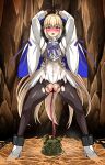  1girl absurdres aesc_(fate) aesc_(savior)_(fate) after_birth ahoge aqua_eyes armor bar_censor black_gloves black_pantyhose blonde_hair bow breastplate censored chain chained commentary_request commission commissioner_upload dress fate/grand_order fate_(series) giving_birth gloves goblin hay high_heels highres lactation lactation_through_clothes large_variant_set long_hair mother_and_child non-web_source open_mouth pantyhose pussy_juice restrained rope solo textless_version torn torn_clothes torn_pantyhose umbilical_cord variant_set white_dress yagami_(mukage) 