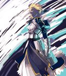  armor artoria_pendragon_(all) bad_id bad_pixiv_id blonde_hair fate/stay_night fate_(series) gloves green_eyes hair_ribbon hali highres ribbon saber serious solo wind 