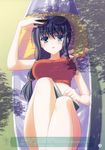  absurdres black_hair book breasts copyright_request covered_nipples highres large_breasts long_hair lying nanao_naru pillow scan solo sunglasses 
