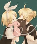  1girl ahoge blonde_hair brother_and_sister closed_eyes hair_ornament hair_ribbon hairclip incest kagamine_len kagamine_rin kiss puppet ribbon short_hair siblings stardrop twincest twins vocaloid 