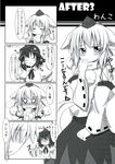  4koma collar comic detached_sleeves greyscale hair_ornament highres inubashiri_momiji makino_(ukiuo) monochrome multiple_girls ribbon shameimaru_aya tears touhou translated 