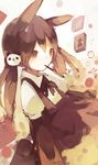  animal_ears bad_id bad_pixiv_id brown_eyes brown_hair bunny food highres long_hair mouth_hold nekotewi original panda pocky solo twintails 