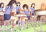  :d :o azumanga_daiou black_eyes black_hair brown_eyes brown_hair chiyo_chichi classroom collarbone desk ears everyone glasses grin kagura_(azumanga_daiou) kasuga_ayumu kei-suwabe legs mihama_chiyo mizuhara_koyomi multiple_girls open_mouth orange_eyes orange_hair parted_lips sakaki school_desk school_uniform serafuku shoes short_twintails smile takino_tomo thighhighs thighs twintails uwabaki 