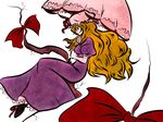  blonde_hair bow gap hat hat_ribbon long_hair profile red_eyes ribbon solo tomoki_(tyamorarara) touhou umbrella very_long_hair yakumo_yukari 