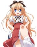  artist_request blonde_hair feet hair_ribbon long_hair mayoi_neko_overrun! panties ribbon school_uniform shoes socks solo umenomori_chise underwear upskirt 