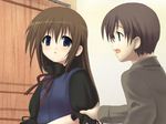  1girl arietta_fine blue_eyes blush brown_hair character_request long_hair ribbon shiro_(octet) symphonic_rain tears 