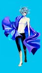  artist_request blue blue_hair boots cape male_focus red_eyes shirtless soldier_blue solo toward_the_terra 