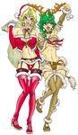  animal_costume antlers belt blonde_hair boots breasts christmas circlet cleavage clenched_hands collar detached_collar detached_sleeves drill_hair final_fantasy final_fantasy_iv frilled_legwear frills garter_belt gloves green_hair hand_on_hip hat lingerie medium_breasts multiple_girls older panties raised_fist reindeer_costume rosa_farrell rydia sack santa_costume santa_hat shuninshunin simple_background tail thigh_boots thighhighs underboob underwear wing_collar 
