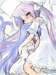  blue_hair blush closed_eyes frills hair_ribbon hiiragi_kagami hug izumi_konata kogaku_kazuya long_hair lucky_star mole mole_under_eye multiple_girls nightgown non-web_source purple_hair ribbon sketch sleeping twintails yuri 