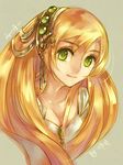  breasts cleavage code_geass hair_ornament jewelry long_hair medium_breasts orange_hair shirley_fenette smile solo yellow_eyes zuowen 