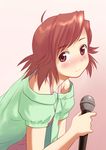  aoba_tsugumi bare_shoulders blush kannagi microphone sakaki_imasato solo 