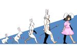  animal animal_ears barefoot bunny bunny_ears evolution fine_art_parody furry hoku inaba_tewi march_of_progress parody polearm profile short_hair spear touhou walking weapon 