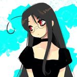  ahoge black_hair choker freckles glasses hellsing long_hair lowres non-web_source red_eyes rip_van_winkle solo 