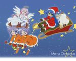  angel animal_costume christmas hiiragi_kagami hiiragi_tsukasa izumi_konata lucky_star mole mole_under_eye multiple_girls non-web_source pantyhose reindeer santa_costume sleigh takara_miyuki 