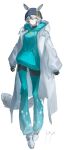  1girl absurdres animal_ears aqua_hoodie aqua_pants beanie blue_hoodie boots coat commentary_request expression_chart full_body gloves grey_hair hair_between_eyes hat highres hood hoodie horse_ears horse_girl horse_tail horseshoe_ornament jojo_no_kimyou_na_bouken original pants personification slow_dancer_(jojo) tail umamusume yuiyui_(yuiyuiloveslys) 