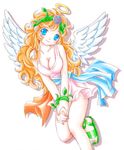  angel blue_eyes breasts cleavage copyright_request halo large_breasts lowres orange_hair smile solo utamaruoekaki wings 