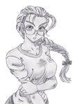  breasts furinji_miu glasses greyscale hair_ornament hairclip large_breasts monochrome ponytail shijou_saikyou_no_deshi_ken'ichi sketch solo 