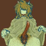 1:1 angelbite_piercing anthro big_penis blonde_hair blue_eyes bodily_fluids body_hair bottom_pov bottom_view buck_shot_(artist) cervine clothed clothing clothing_lift commando cryptid deer dress dress_lift erection eye_contact facial_piercing front_view fur genital_fluids genitals hair intersex leaking_precum lip_piercing long_hair looking_at_another looking_at_viewer low_res maleherm mammal multicolored_body multicolored_fur new_world_deer not_deer penis piercing precum presenting presenting_penis presenting_vulva pubes red_body red_fur simple_background slightly_chubby slightly_chubby_intersex slightly_chubby_maleherm solo stare tan_clothing vaginal_fluids vulva white-tailed_deer white_body white_fur yellow_body yellow_fur