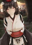  3girls animal_ears arms_behind_back bird_wings breasts brown_wings closed_mouth commentary_request detached_sleeves feathered_wings grey_hair hat highres himekaidou_hatate inubashiri_momiji japanese_clothes kagami_toufu kimono kourindou_tengu_costume large_breasts multiple_girls obi obijime official_alternate_costume outdoors pelvic_curtain pointy_ears pom_pom_(clothes) purple_hat red_hat red_sash sash shameimaru_aya side_slit smile solo_focus tail thighhighs tokin_hat touhou white_kimono white_thighhighs wings wolf_ears wolf_girl wolf_tail 