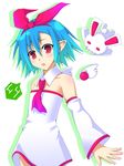  blue_hair bunny detached_sleeves flat_chest hair_ribbon koumei_(harmonizer) necktie original pleinair pointy_ears red_eyes ribbon short_hair solo thighhighs usagi-san wings zettai_ryouiki 