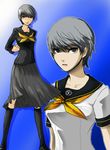  androgynous artist_request clenched_hand genderswap genderswap_(mtf) highres narukami_yuu persona persona_4 school_uniform serafuku short_hair yasogami_school_uniform 