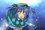  blue_hair hair_bobbles hair_ornament happy hat hidari_(coletica) kawashiro_nitori smile solo touhou twintails two_side_up underwater 