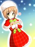  brown_hair christmas hagiwara_yukiho idolmaster idolmaster_(classic) idolmaster_live_for_you! npon515 solo yellow_eyes 