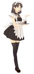  apron brown_eyes brown_hair copyright_request drink maid skirt solo thighhighs wrist_cuffs yakepu zettai_ryouiki 