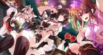  6+girls absurdres aerial_fireworks animal_ears armor belt bird_wings black_skirt black_socks blue_dress blue_hat blush breasts brown_belt brown_hair camera camera_around_neck candy_apple checkered_clothes checkered_skirt cleavage closed_mouth collared_shirt commentary_request crow_tengu_extra_(touhou) detached_sleeves dress feathered_wings fireworks flying food fox_ears fox_girl fox_tail frilled_skirt frills hat highres himekaidou_hatate holding iizunamaru_megumu inubashiri_momiji japanese_clothes kagami_toufu kimono kneehighs kourindou_tengu_costume kudamaki_tsukasa large_breasts long_hair looking_at_viewer multiple_girls navel necktie night open_mouth pauldrons pelvic_curtain pointy_ears pom_pom_(clothes) pouring purple_hat purple_necktie purple_skirt red_eyes red_hat ribbon-trimmed_skirt ribbon-trimmed_socks ribbon-trimmed_thighhighs ribbon_trim romper selfie shameimaru_aya shirt short_sleeves shoulder_armor side_slit single_pauldron skirt smile socks sweatdrop tail taking_picture teapot thighhighs tokin_hat tokkuri touhou twintails two-tone_skirt v white_kimono white_romper white_thighhighs wings wolf_ears wolf_girl wolf_tail wolf_tengu_extra_(touhou) 