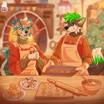  anthro apron baking baking_cookies baking_sheet baking_tray bent_ears beverage black_nose blue_body blue_eyes blue_fur blue_nose candy canid canine canis cheek_tuft chocolate christmas christmas_clothing christmas_cookies christmas_decorations christmas_lights christmas_ornament christmas_sweater christmas_topwear christmas_tree clothing container cookie cooking cup cutting_board dessert domestic_dog dough duo facial_tuft female fireplace food fox fur furniture green_body green_fur green_hair grey_body grey_fur hair handwear happy hi_res holding_baking_sheet holding_baking_tray holding_container holding_cup holding_hot_chocolate holding_mug holding_mug_of_hot_chocolate holding_object holidays hot_chocolate kory_the_fox male male/female mammal mixing_bowl mixing_spoon moonyfurr mug open_mouth ornament oven_mitts plant plate_of_cookies raised_tail rolling_pin sky_blue_fur smile summer_shore_(kory_the_fox) sweater table tail tan_body tan_fur topwear tree tuft white_body white_fur white_hair wood wood_furniture wood_table 