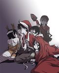  4girls animal_costume antlers ass bandages belt black_eyes black_hair blood christmas glasses hat hockey_mask itoshiki_nozomu kitsu_chiri kobushi_abiru komori_kiri long_hair multiple_girls mytyl pale_skin reindeer_costume santa_costume santa_hat sayonara_zetsubou_sensei short_hair shovel tail tsunetsuki_matoi 