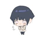  1girl black_hair black_pants brown_jacket chibi chibi_only closed_mouth commentary_request flying_sweatdrops full_body highres hyuuga_hinata jacket korean_commentary long_sleeves naruto_(classic) naruto_(series) pants purple_eyes ruby782525 short_hair solo standing white_background 