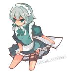  apron bad_id bad_pixiv_id blue_eyes hairband izayoi_sakuya knife maid ribbon sanzenhatsuka short_hair silver_hair solo touhou 