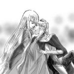  1girl greyscale hug jomy_marquis_shin lowres monochrome physis terra_e toward_the_terra 