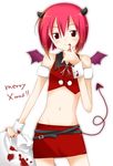  bat_wings blood christmas demon_tail horns midriff navel original pencil_skirt red_hair shiratama_yomogi skirt solo tail vampire wings wrist_cuffs 