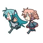  &gt;_&lt; aqua_hair bu-n chibi chibi_miku closed_eyes crossover drill_hair hatsune_miku kasane_teto minami_(colorful_palette) multiple_girls outstretched_arms spread_arms thighhighs twin_drills twintails utau vocaloid 