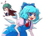  antennae bow cape cirno green_hair hair_bow ice kty_(04) lowres multiple_girls open_mouth touhou wings wriggle_nightbug 