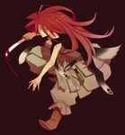  blood fur long_hair red_hair sarashi shut_hell shut_hell_(character) solo weapon yow 