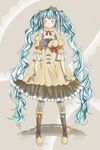  aqua_hair bad_id bad_pixiv_id blush boots closed_eyes dress ennui_heiwa_miku gloves hair_ribbon hat hatsune_miku izumil knee_boots long_hair pantyhose ribbon smile solo twintails very_long_hair vocaloid 